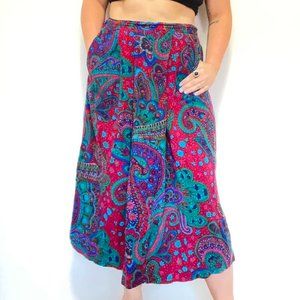 Vintage 90s Jordache Boho Hippie Retro Cottage Jewel Tone Paisley Midi Skirt 8